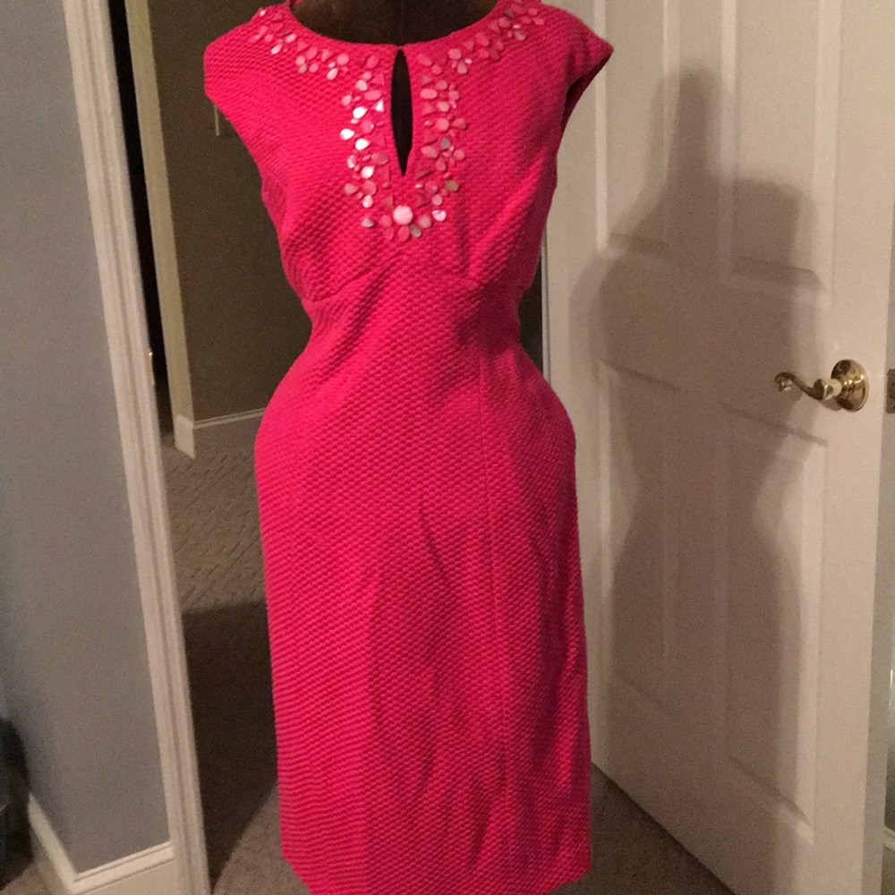 Jones New York pink dress with beads around collar